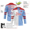 Custom Light Blue Red-White Split Fashion Hockey Lace Neck Jersey