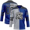 Custom Royal Black Gray-White Split Fashion Hockey Lace Neck Jersey