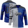 Custom Royal Black Gray-White Split Fashion Hockey Lace Neck Jersey