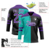 Custom Black Purple Aqua-White Split Fashion Hockey Lace Neck Jersey