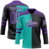 Custom Black Purple Aqua-White Split Fashion Hockey Lace Neck Jersey