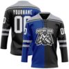 Custom Black White Royal-Gray Split Fashion Hockey Lace Neck Jersey