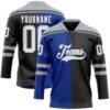 Custom Black White Royal-Gray Split Fashion Hockey Lace Neck Jersey