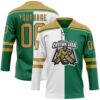 Custom Kelly Green Old Gold Black-White Split Fashion Hockey Lace Neck Jersey