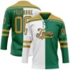Custom Kelly Green Old Gold Black-White Split Fashion Hockey Lace Neck Jersey