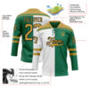 Custom Kelly Green Old Gold Black-White Split Fashion Hockey Lace Neck Jersey