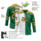 Custom Kelly Green Old Gold Black-White Split Fashion Hockey Lace Neck Jersey