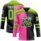Custom Black Neon Green Pink-White Split Fashion Hockey Lace Neck Jersey