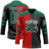 Custom Black Kelly Green Red-White Split Fashion Hockey Lace Neck Jersey