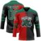 Custom Black Kelly Green Red-White Split Fashion Hockey Lace Neck Jersey