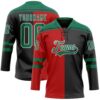 Custom Black Kelly Green Red-White Split Fashion Hockey Lace Neck Jersey
