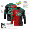 Custom Black Kelly Green Red-White Split Fashion Hockey Lace Neck Jersey