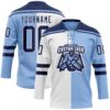 Custom Light Blue Navy-White Split Fashion Hockey Lace Neck Jersey