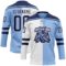 Custom Light Blue Navy-White Split Fashion Hockey Lace Neck Jersey