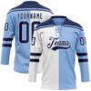 Custom Light Blue Navy-White Split Fashion Hockey Lace Neck Jersey