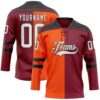 Custom Crimson White Orange-Black Split Fashion Hockey Lace Neck Jersey