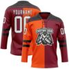Custom Crimson White Orange-Black Split Fashion Hockey Lace Neck Jersey
