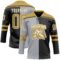 Custom Black Old Gold Gray-White Split Fashion Hockey Lace Neck Jersey