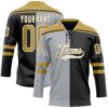 Custom Black Old Gold Gray-White Split Fashion Hockey Lace Neck Jersey