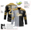Custom Black Old Gold Gray-White Split Fashion Hockey Lace Neck Jersey