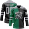 Custom Black Gray Kelly Green-White Split Fashion Hockey Lace Neck Jersey
