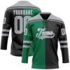 Custom Black Gray Kelly Green-White Split Fashion Hockey Lace Neck Jersey