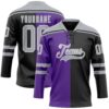 Custom Black Gray Purple-White Split Fashion Hockey Lace Neck Jersey