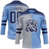 Custom Powder Blue Navy Gray-White Split Fashion Hockey Lace Neck Jersey