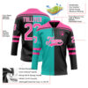 Custom Black Pink Aqua-White Split Fashion Hockey Lace Neck Jersey