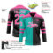 Custom Black Pink Aqua-White Split Fashion Hockey Lace Neck Jersey