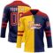 Custom Navy Red Yellow-White Split Fashion Hockey Lace Neck Jersey