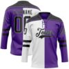 Custom Purple Black Gray-White Split Fashion Hockey Lace Neck Jersey