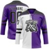 Custom Purple Black Gray-White Split Fashion Hockey Lace Neck Jersey