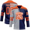Custom Navy Orange Gray-White Split Fashion Hockey Lace Neck Jersey