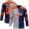 Custom Navy Orange Gray-White Split Fashion Hockey Lace Neck Jersey