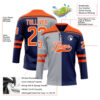 Custom Navy Orange Gray-White Split Fashion Hockey Lace Neck Jersey