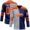 Custom Navy Orange Gray-White Split Fashion Hockey Lace Neck Jersey