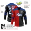 Custom Black White Red-Royal Split Fashion Hockey Lace Neck Jersey