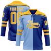 Custom Royal Gold Light Blue-White Red-Royal Split Fashion Hockey Lace Neck Jersey