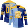 Custom Royal Gold Light Blue-White Red-Royal Split Fashion Hockey Lace Neck Jersey