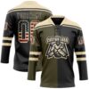 Custom Black Vintage USA Flag Olive-Cream Split Fashion Hockey Lace Neck Jersey