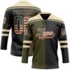 Custom Black Vintage USA Flag Olive-Cream Split Fashion Hockey Lace Neck Jersey