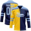 Custom Navy Light Blue Yellow-White Split Fashion Hockey Lace Neck Jersey