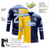 Custom Navy Light Blue Yellow-White Split Fashion Hockey Lace Neck Jersey
