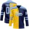 Custom Navy Light Blue Yellow-White Split Fashion Hockey Lace Neck Jersey