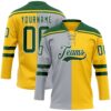 Custom Yellow Green Gray-White Split Fashion Hockey Lace Neck Jersey