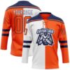 Custom Orange White-Navy Split Fashion Hockey Lace Neck Jersey