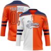 Custom Orange White-Navy Split Fashion Hockey Lace Neck Jersey