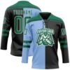 Custom Black Kelly Green Light Blue-White Red-Royal Split Fashion Hockey Lace Neck Jersey