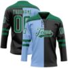 Custom Black Kelly Green Light Blue-White Red-Royal Split Fashion Hockey Lace Neck Jersey